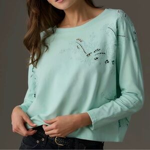 Anthropologie Mint Green Eyelet Oversized Sweatshirt